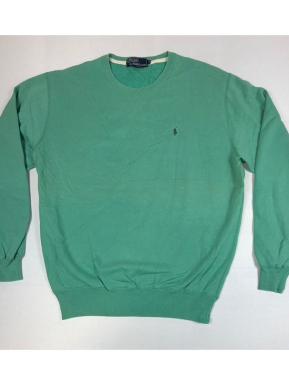 VTG Polo Ralph Lauren Men Medium M Green Crewneck Sweatshirt Cotton Poly Blend